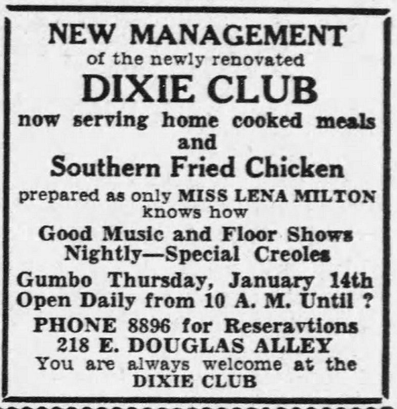 Dixie Club advertisement, 1937